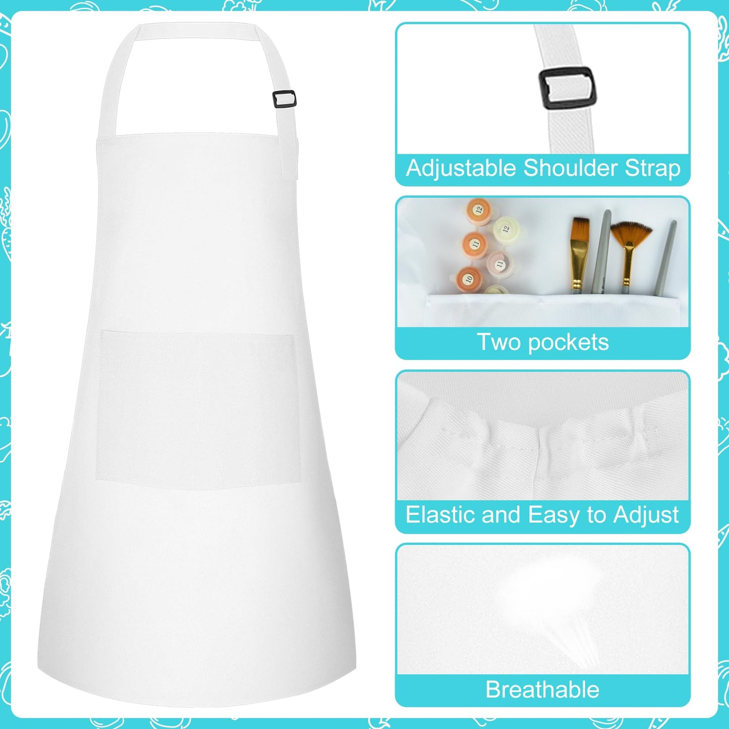 Bouiexye Kids Apron & Chef Hat Set – Adjustable, Two Pockets, White