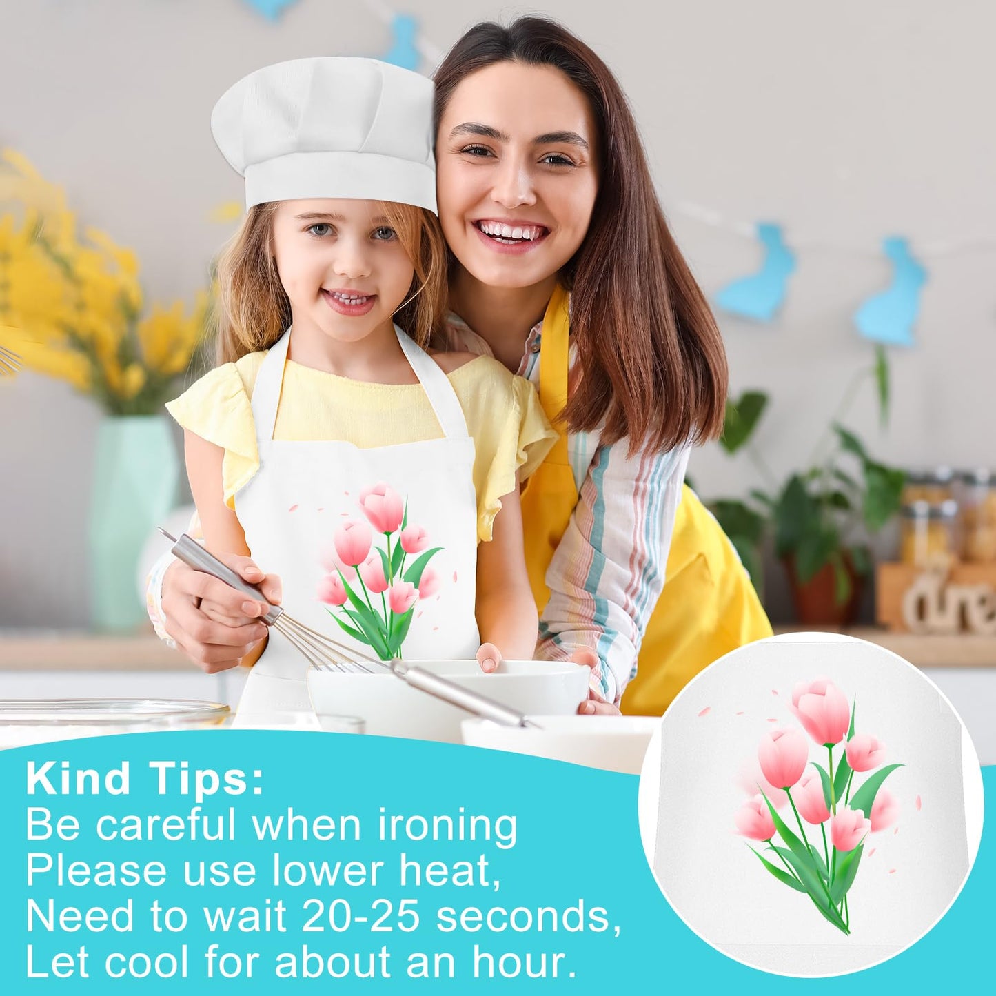 Bouiexye Kids Apron & Chef Hat Set – Adjustable, Two Pockets, White