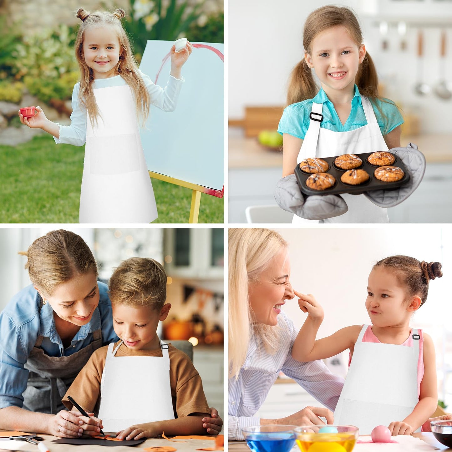 Bouiexye 10 Pack Kids Apron – Adjustable, White, 18 x 24 inches, 2 Pockets
