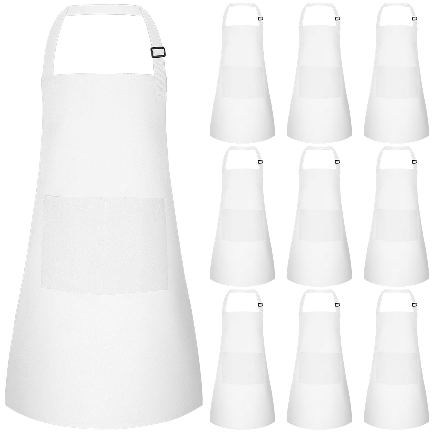 Bouiexye 10 Pack Kids Apron – Adjustable, White, 18 x 24 inches, 2 Pockets