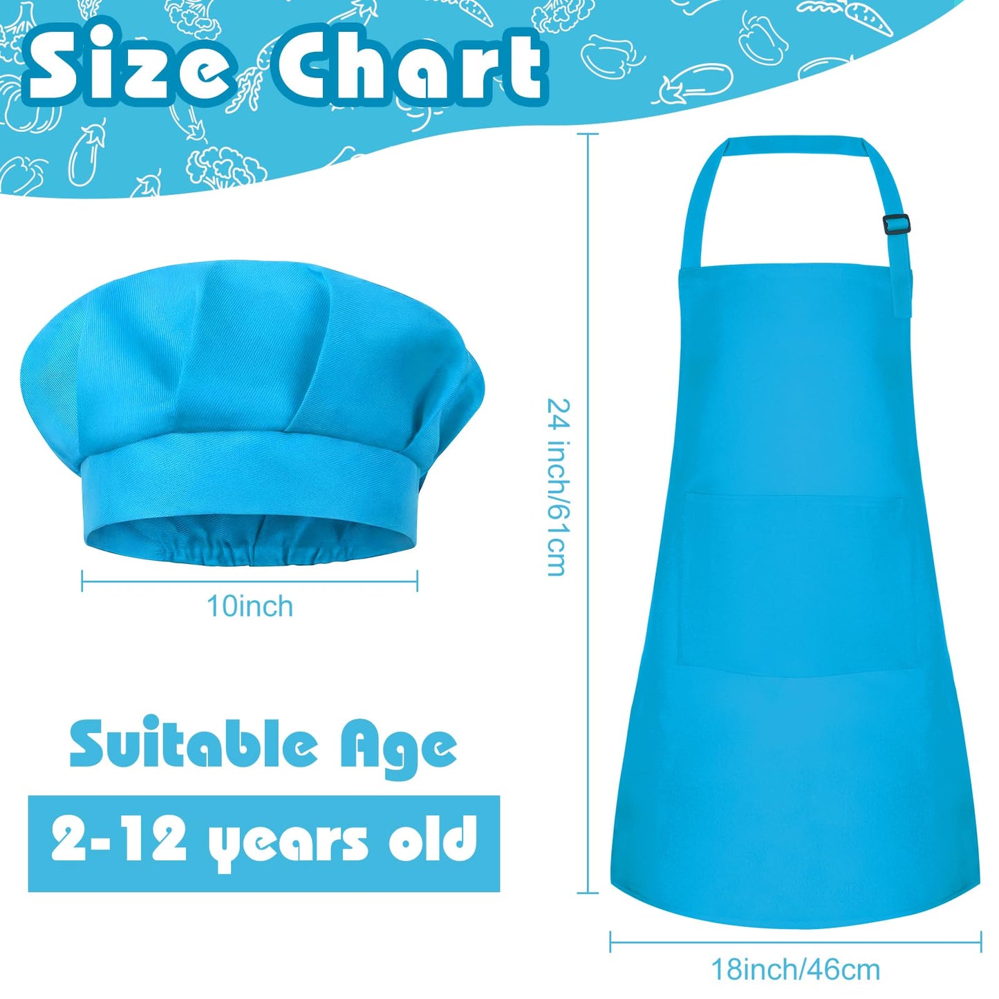 Bouiexye 1 Set Kids Apron & Chef Hat (Blue) — Adjustable, 2 Pockets for Cooking, Painting & Crafts