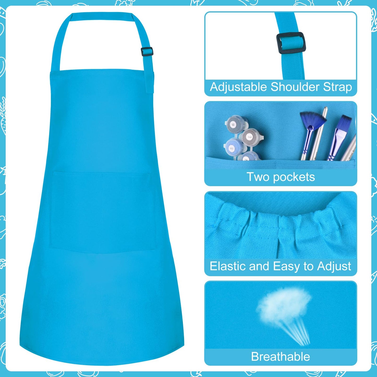 Bouiexye 1 Set Kids Apron & Chef Hat (Blue) — Adjustable, 2 Pockets for Cooking, Painting & Crafts