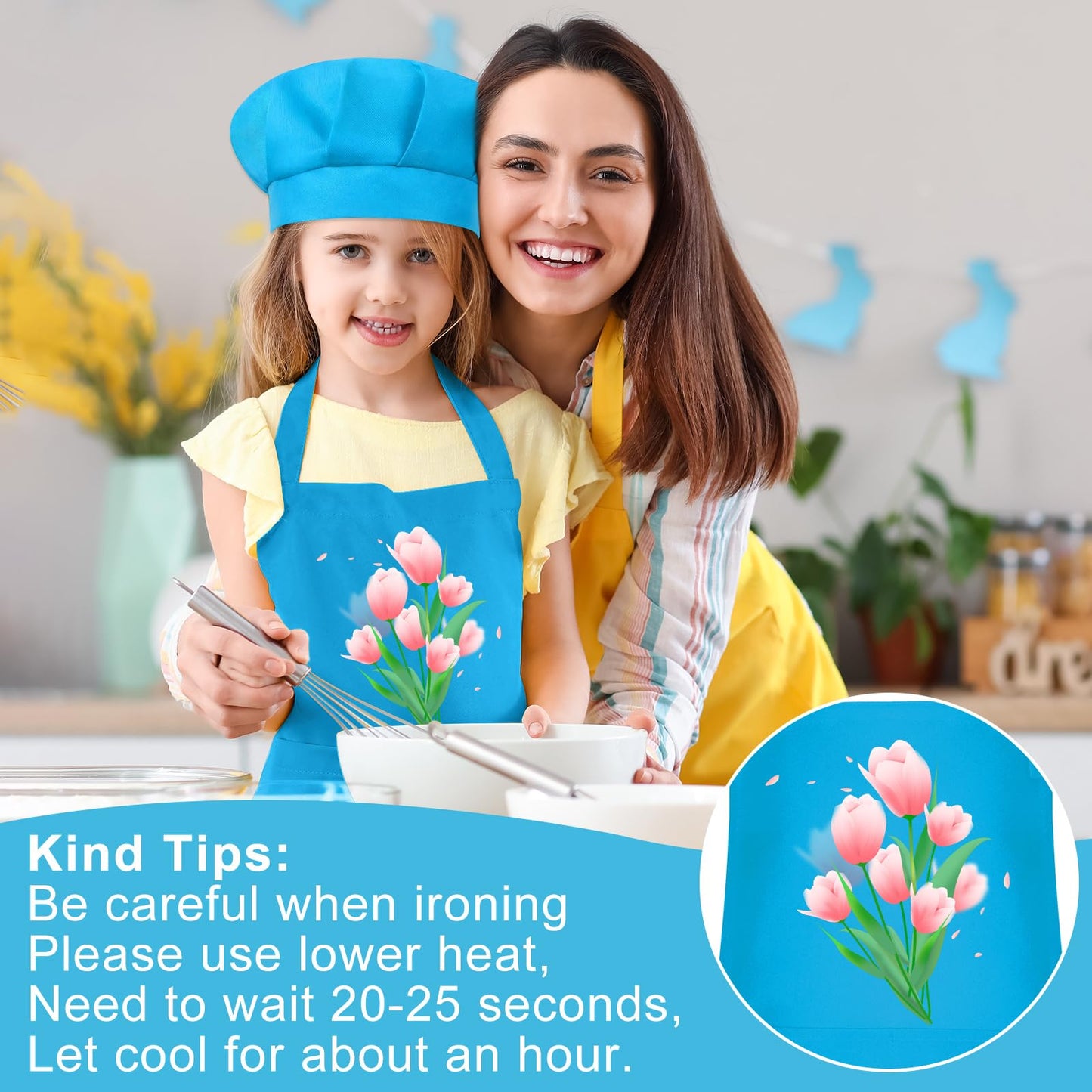 Bouiexye 1 Set Kids Apron & Chef Hat (Blue) — Adjustable, 2 Pockets for Cooking, Painting & Crafts