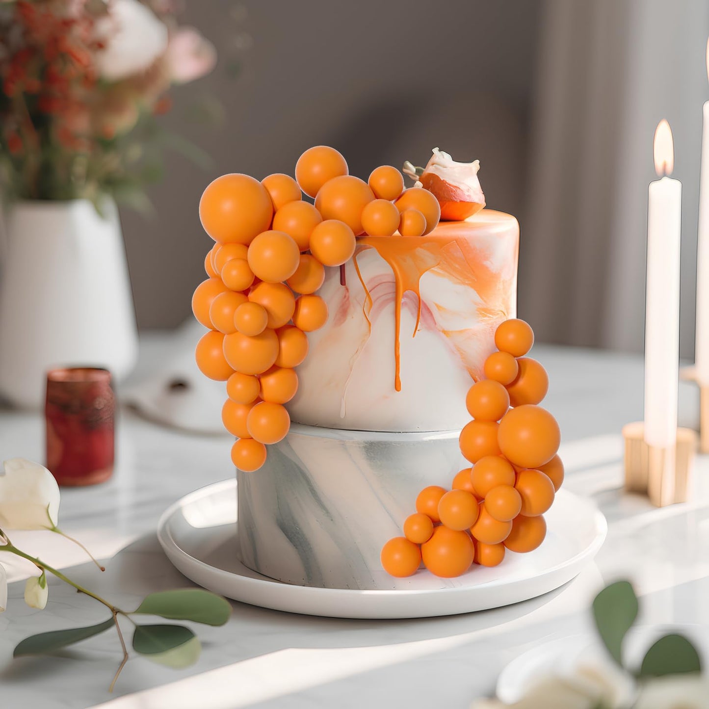 Bouiexye 75-Pieces Orange Cake Balls Topper set | Foam Cupcake Picks for Cake Deco | Birthday & Wedding