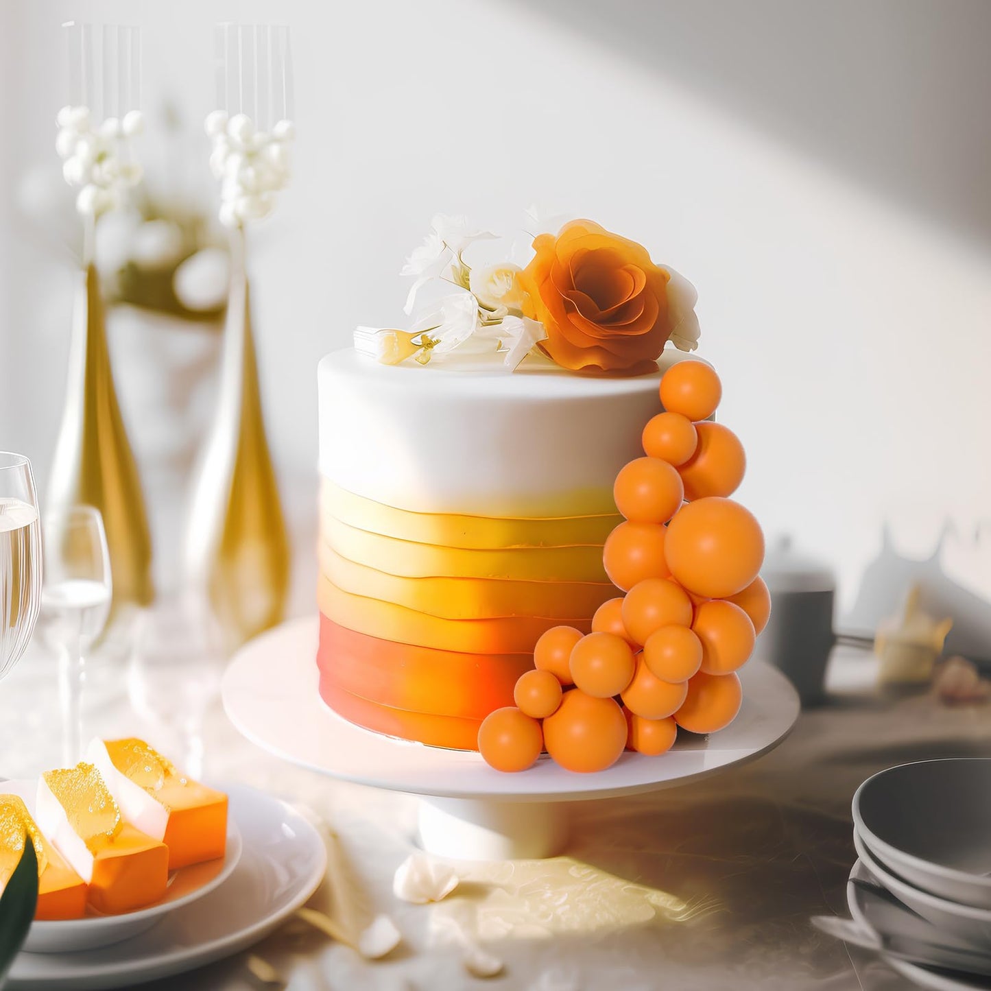 Bouiexye 75-Pieces Orange Cake Balls Topper set | Foam Cupcake Picks for Cake Deco | Birthday & Wedding
