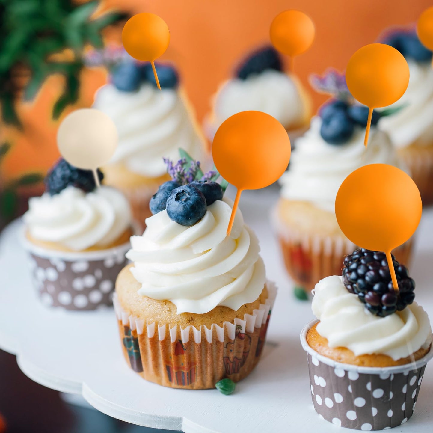 Bouiexye 75-Pieces Orange Cake Balls Topper set | Foam Cupcake Picks for Cake Deco | Birthday & Wedding