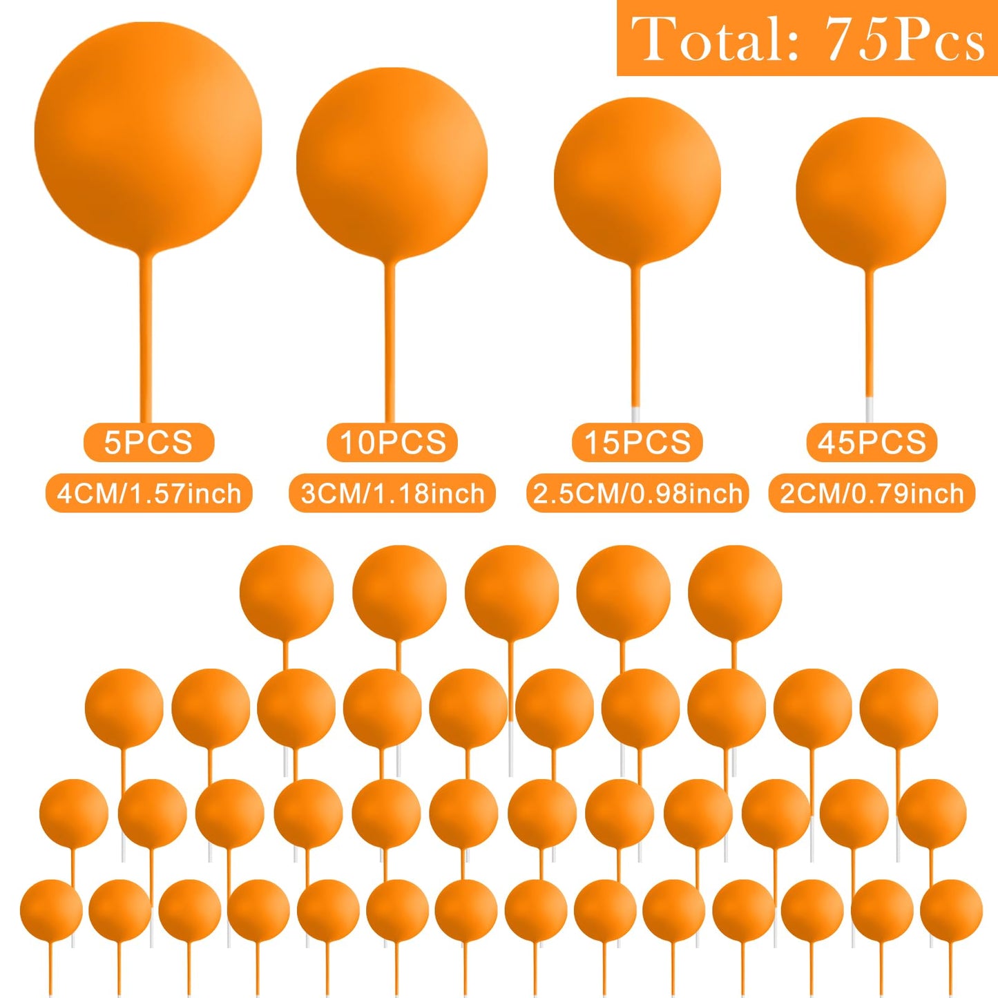 Bouiexye 75-Pieces Orange Cake Balls Topper set | Foam Cupcake Picks for Cake Deco | Birthday & Wedding
