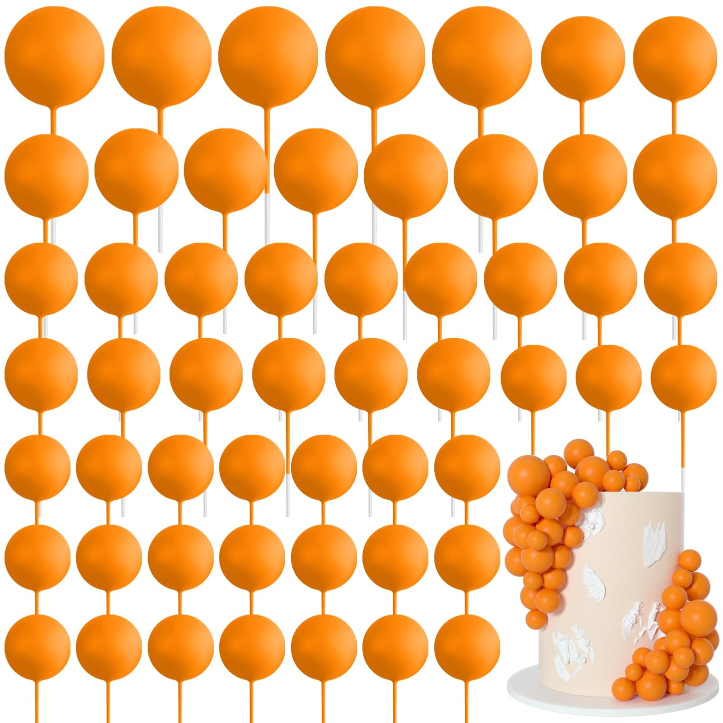 Bouiexye 75-Pieces Orange Cake Balls Topper set | Foam Cupcake Picks for Cake Deco | Birthday & Wedding