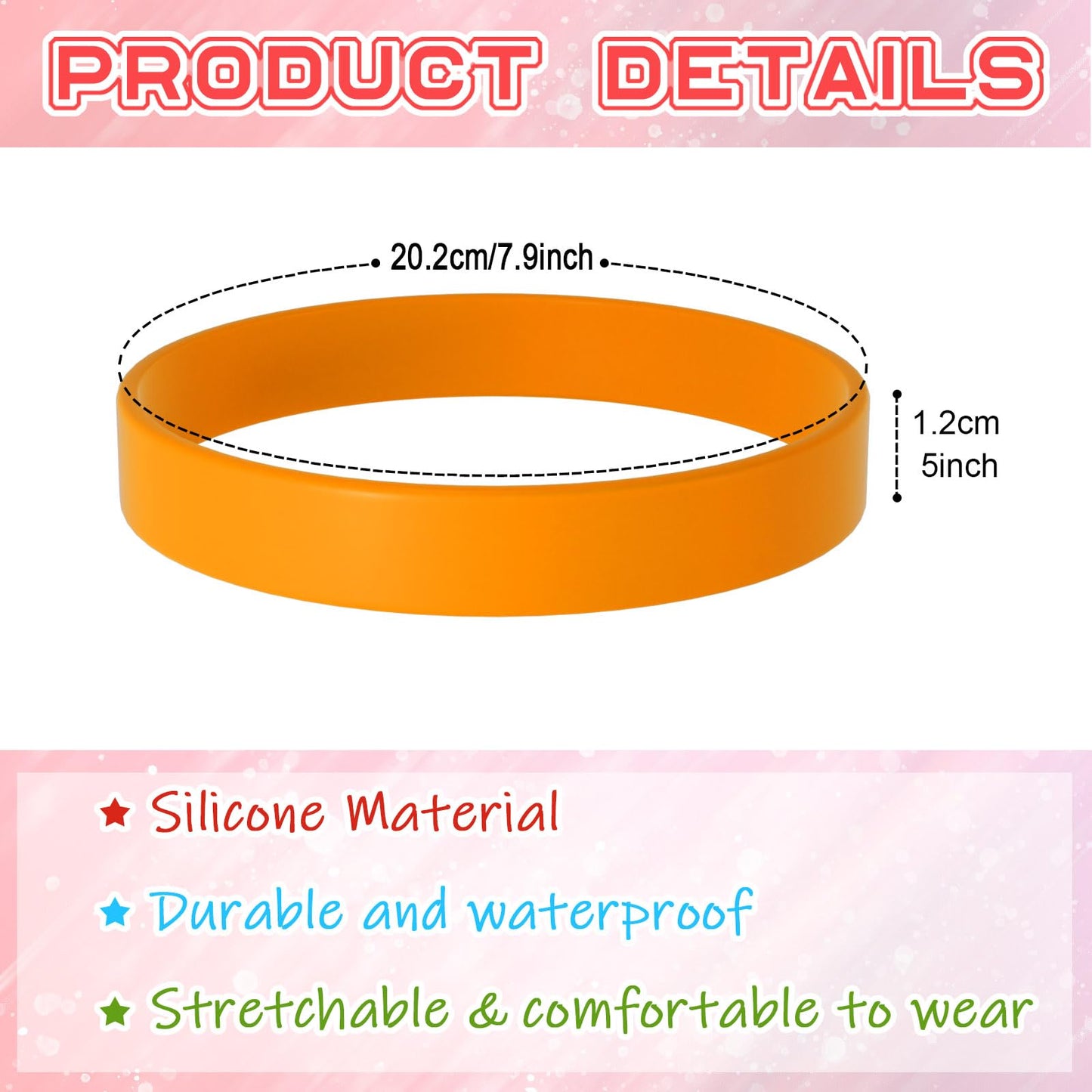 Bouiexye 60-Piece Orange Silicone Wristbands for Sports Teams & Events