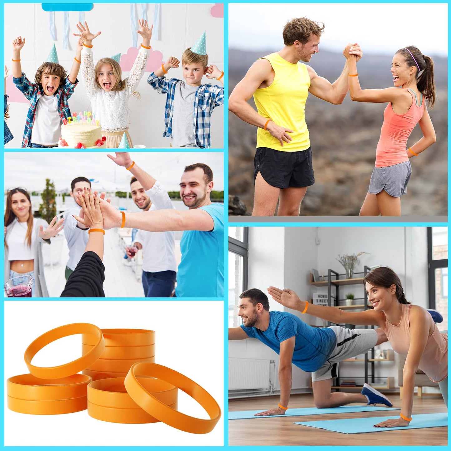 Bouiexye 60-Piece Orange Silicone Wristbands for Sports Teams & Events