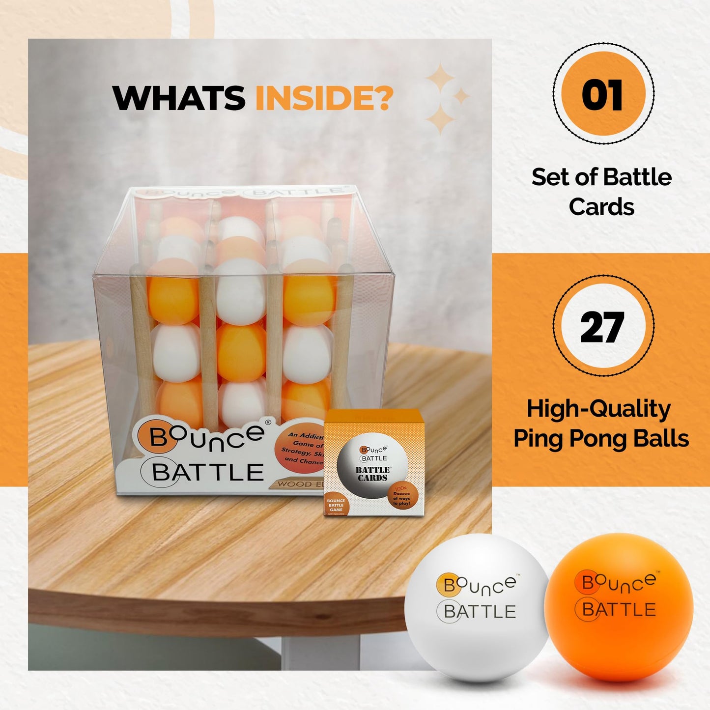 Bounce Battle Tournament Edition – Wood Game Set with 36 Battle Cards | Fast-Paced Family Strategy Game