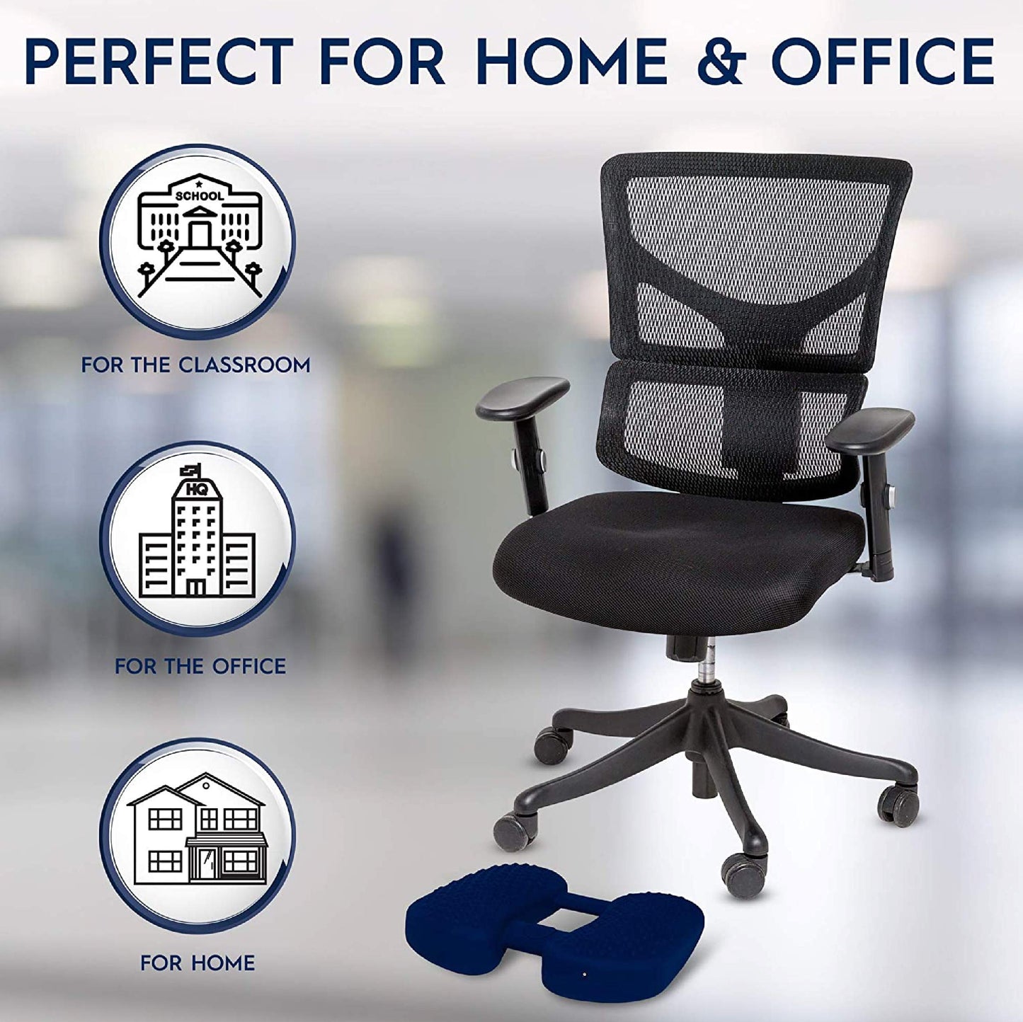 Bouncy Bands Wiggle Feet, Dark Blue – Quiet Desk Fidget Cushion for Focus (12" x 9" x 2.5")