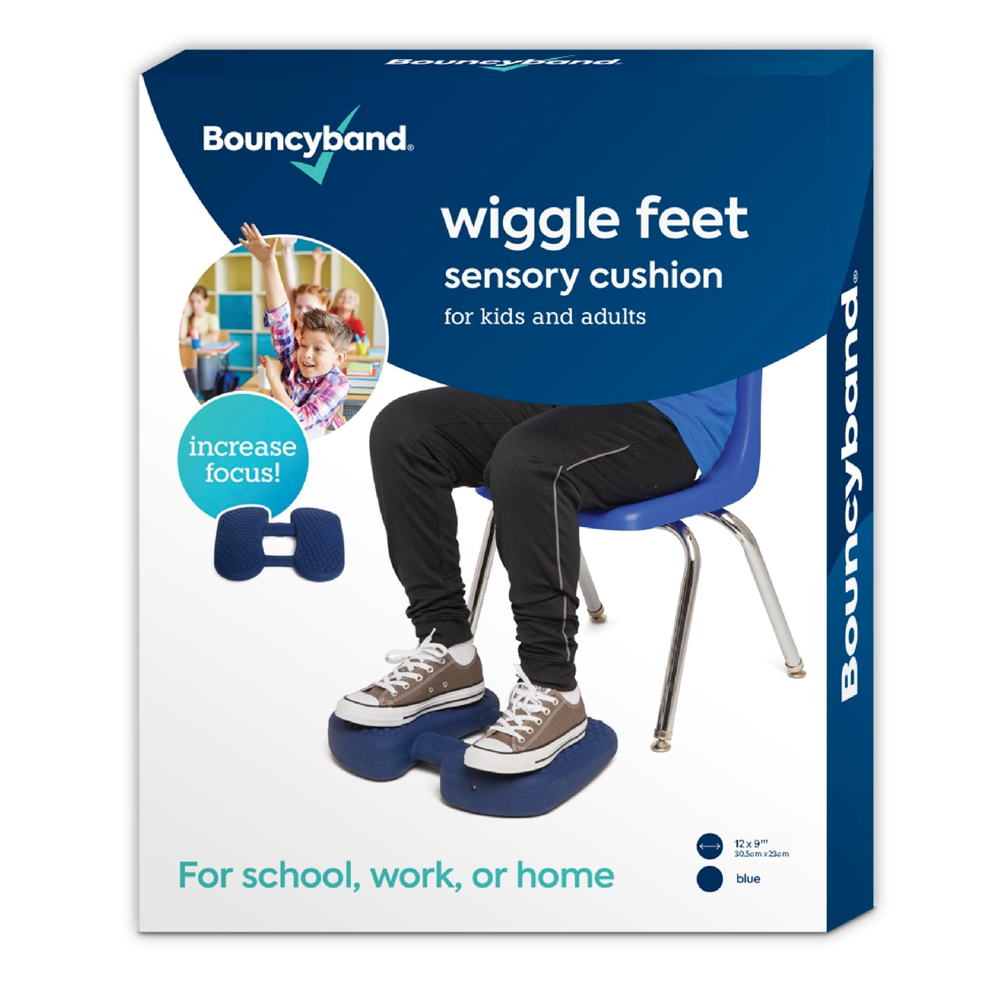 Bouncy Bands Wiggle Feet, Dark Blue – Quiet Desk Fidget Cushion for Focus (12" x 9" x 2.5")