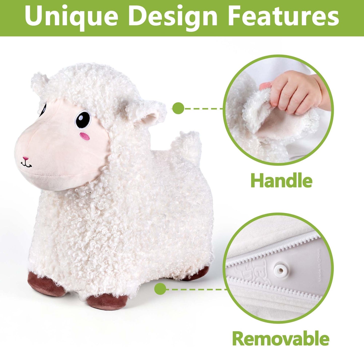 Bouncy Pals Sheep Hopping Horse – Toddler Plush Ride-On Bouncer for Ages 18 Months to 5 Years