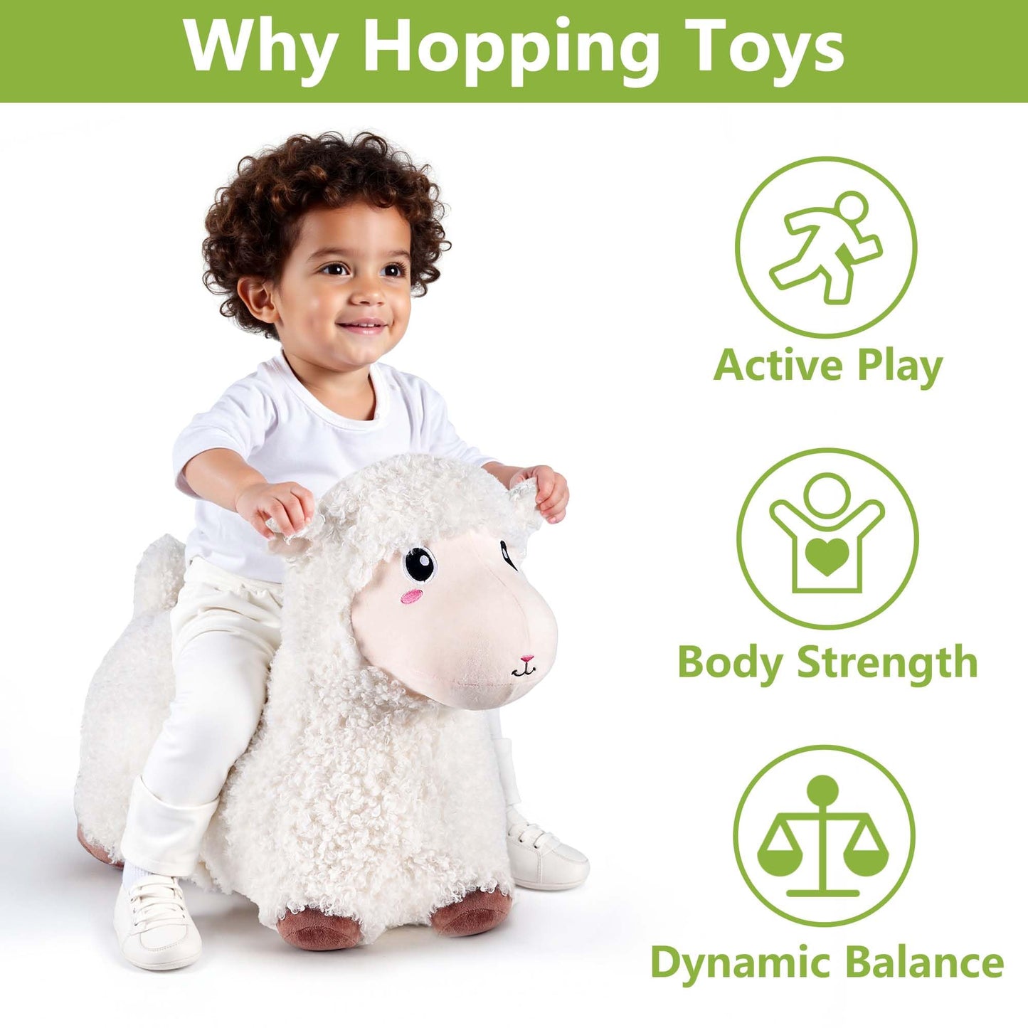 Bouncy Pals Sheep Hopping Horse – Toddler Plush Ride-On Bouncer for Ages 18 Months to 5 Years