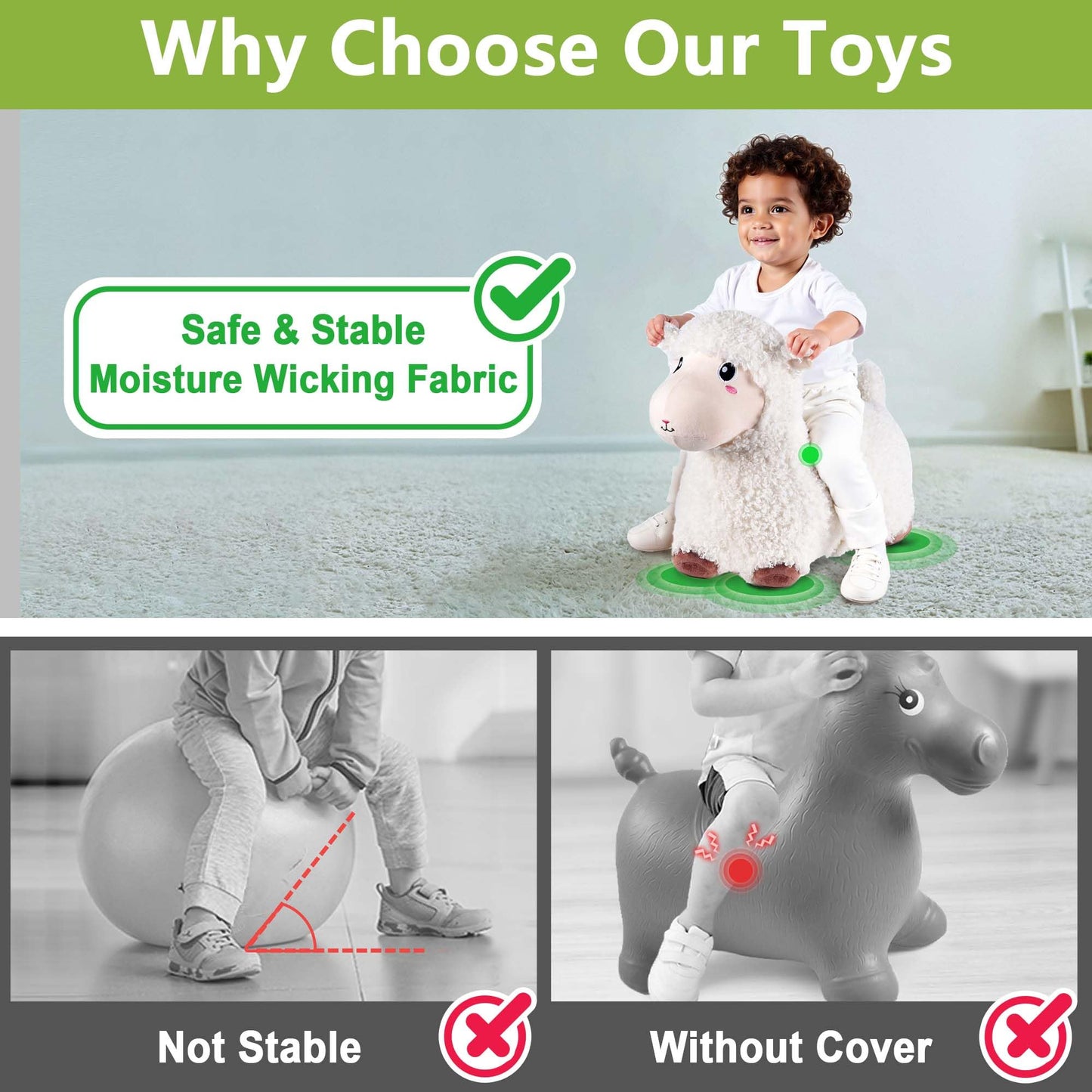 Bouncy Pals Sheep Hopping Horse – Toddler Plush Ride-On Bouncer for Ages 18 Months to 5 Years