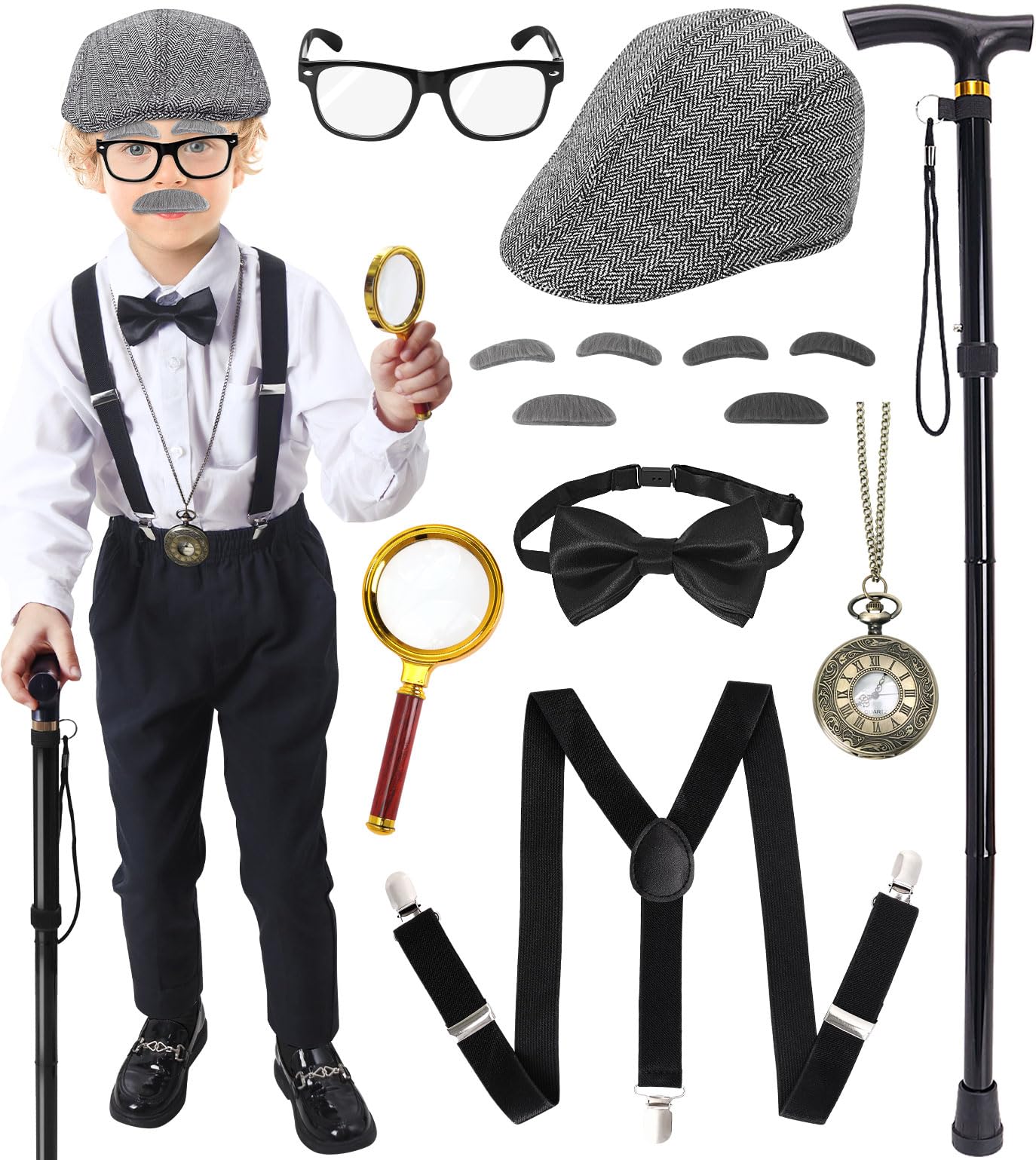 Boutrele 100 Days of School Costume for Boys — Old Man Accessories Set