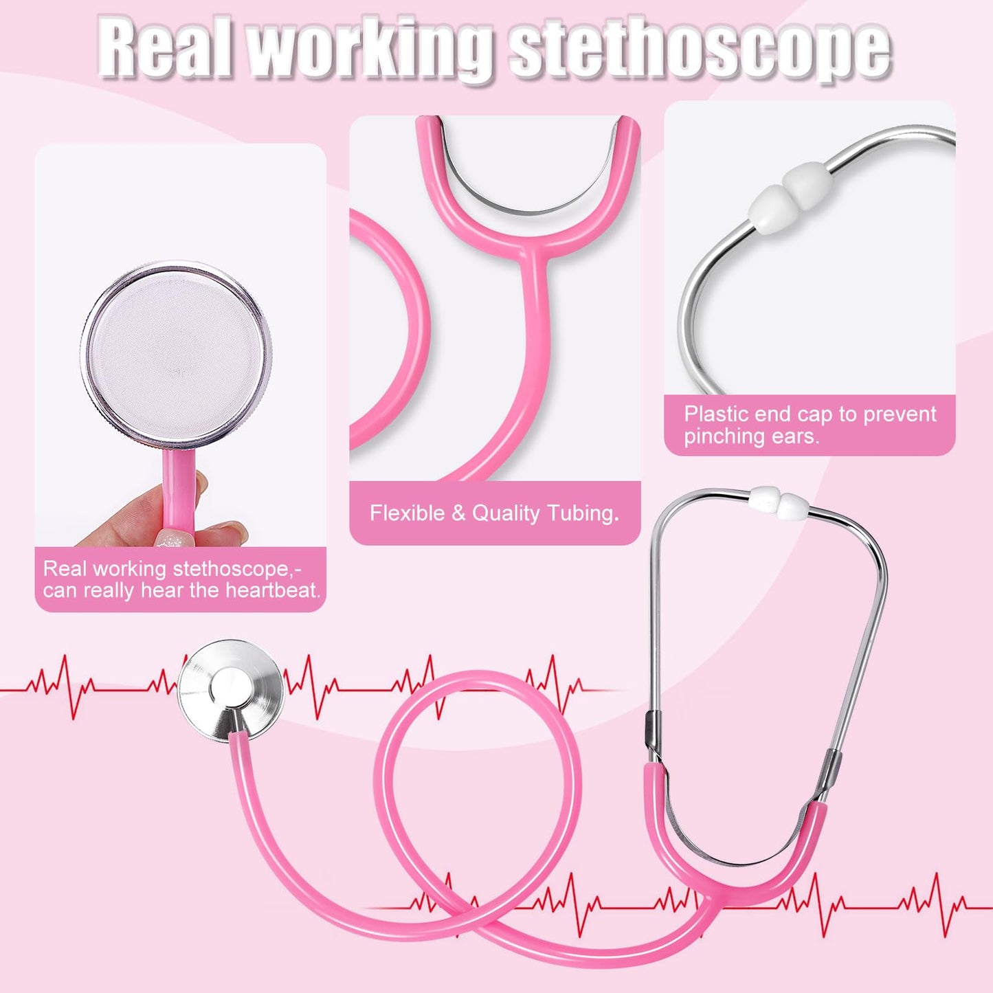 Boutrele 12-Piece Doctor Costume for Kids – Scrubs, Lab Coat & Nurse Set (Pink, 7-8 Years)