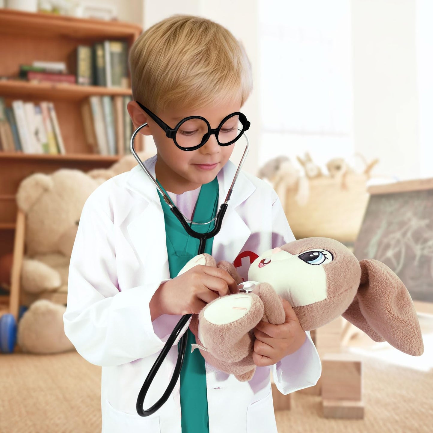 Boutrele 12-Piece Kids Doctor Costume Set – Lab Coat, Scrubs & Accessories (Green, 3-4 Years)