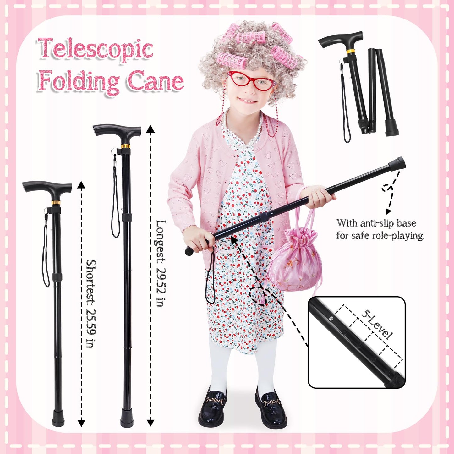 Boutrele 11 Pcs Old Lady Costume for Kids – 100 Days of School Outfit