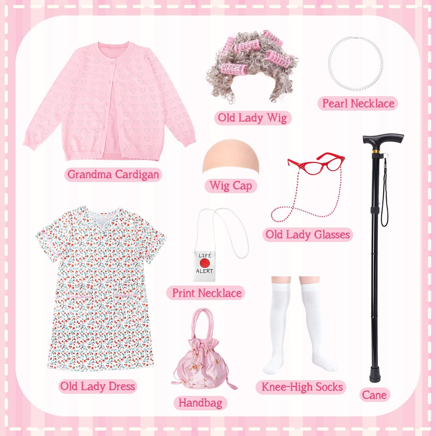 Boutrele 11 Pcs Old Lady Costume for Kids – 100 Days of School Outfit