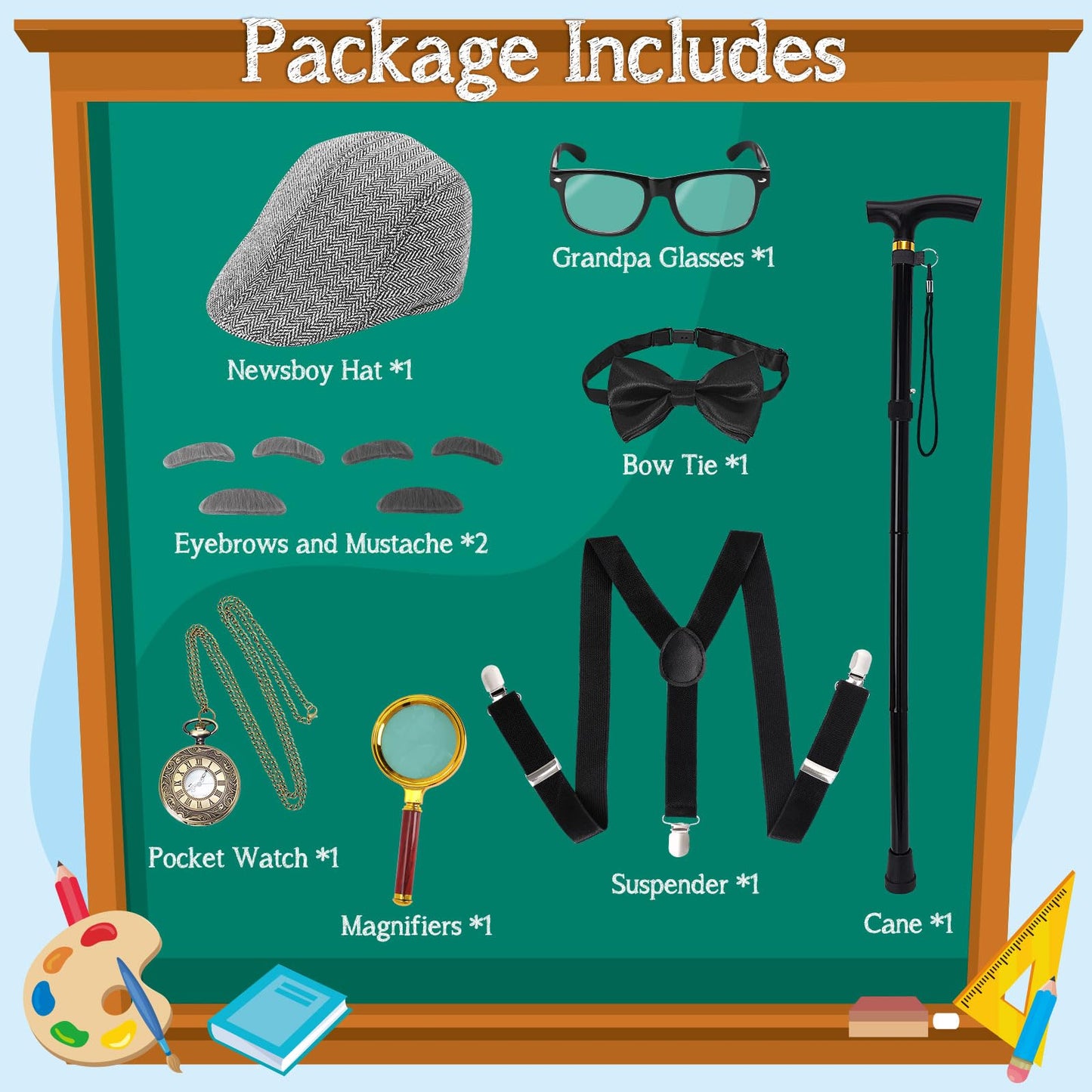 Boutrele 100 Days of School Costume for Boys — Old Man Accessories Set