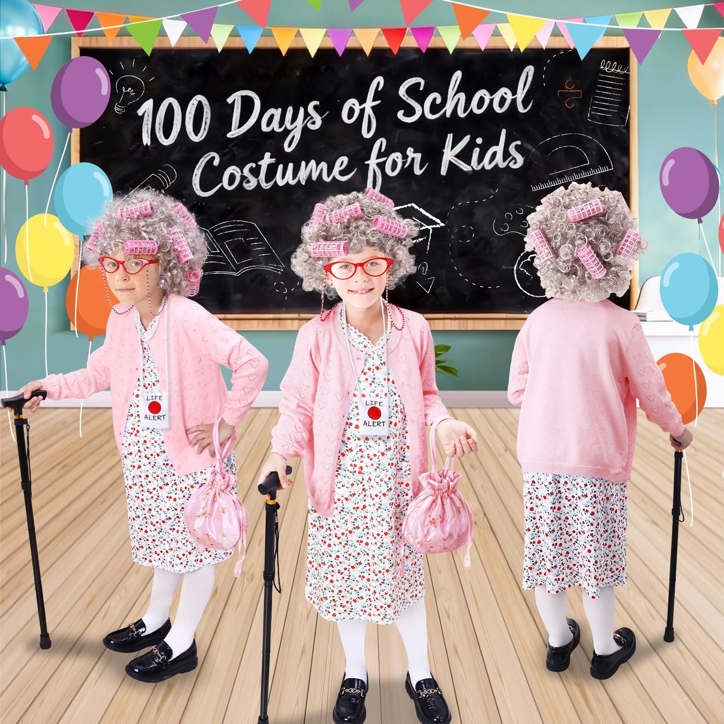 Boutrele 11 Pcs Old Lady Costume for Kids – 100 Days of School Outfit