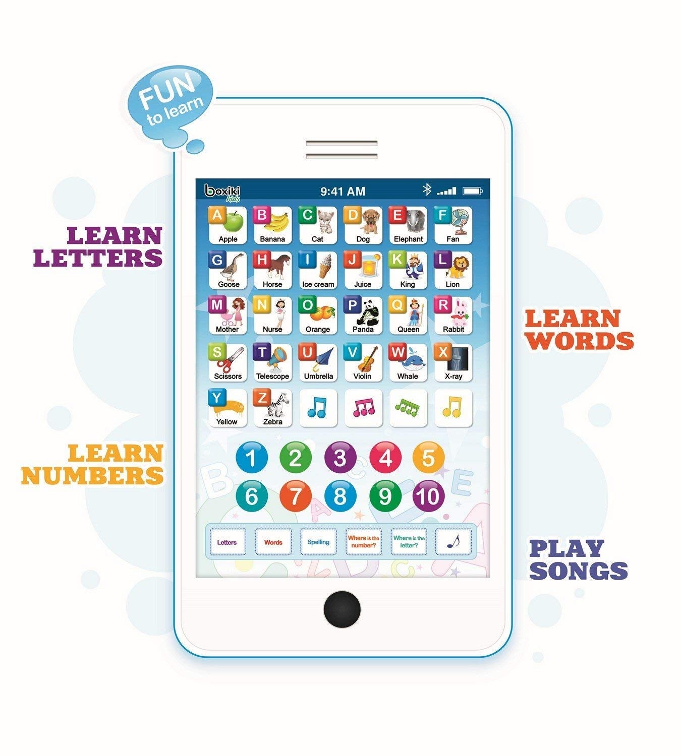 Boxiki Kids 6-in-1 Phone Toy – Educational Tablet & Laptop for Toddlers (White/Blue)