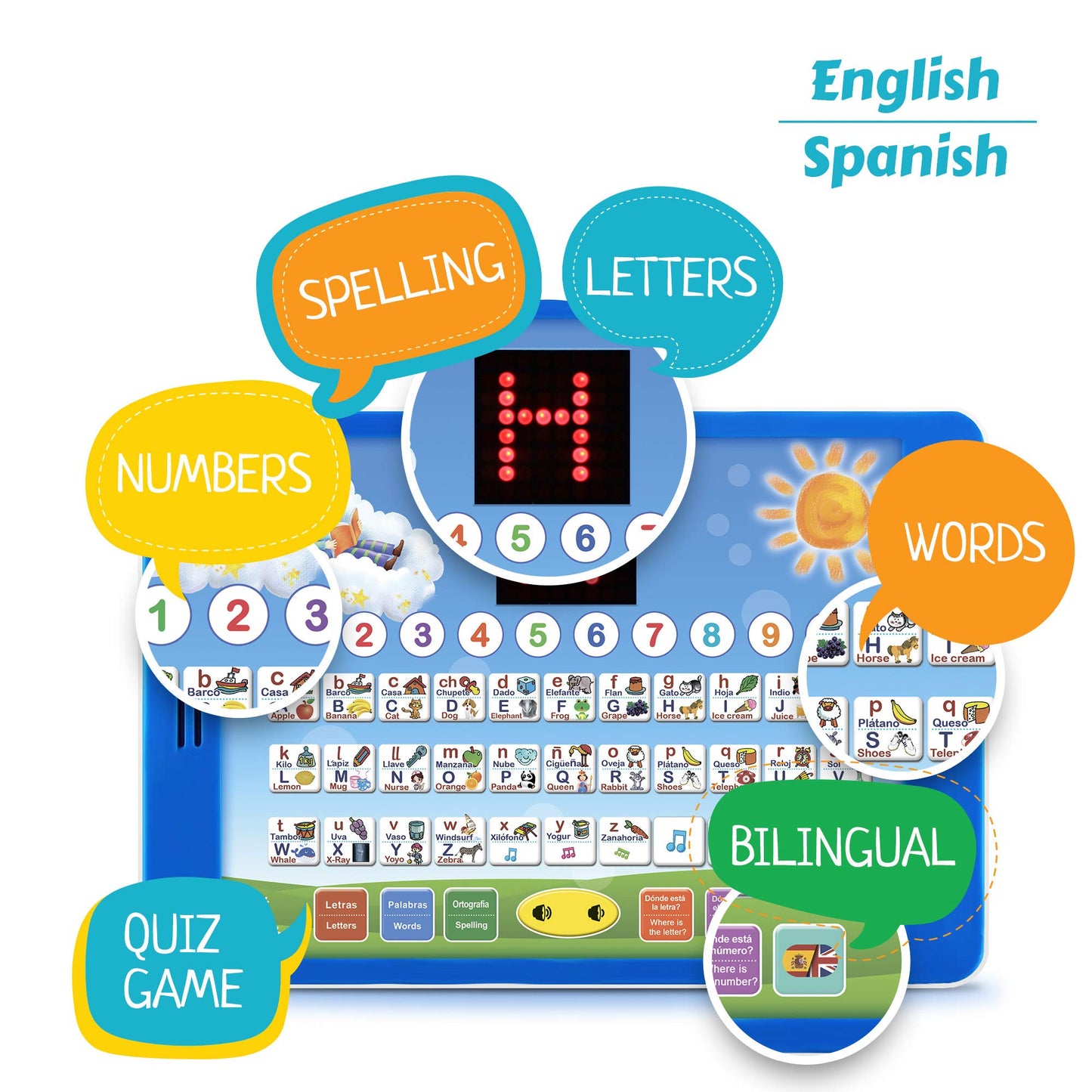 Boxiki Kids Spanish-English Learning Tablet | Bilingual ABC Games & Spelling