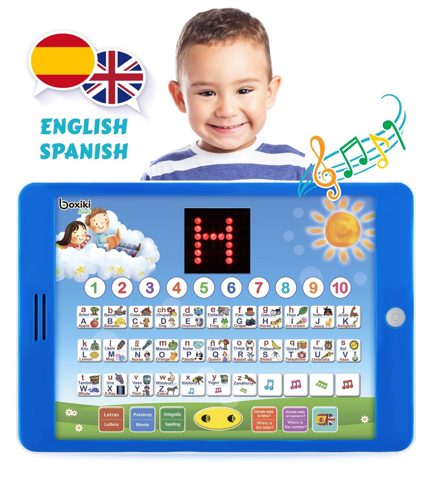 Boxiki Kids Spanish-English Learning Tablet | Bilingual ABC Games & Spelling