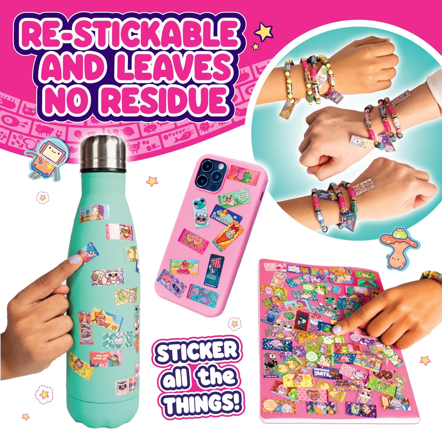 BoxLunch Sticki Rolls Sticker Bracelet – Holographic Surprise for Kids | Glow-in-the-Dark Fun