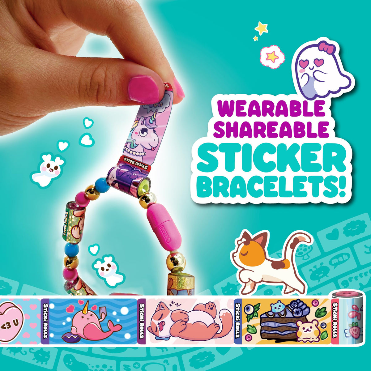 BoxLunch Sticki Rolls Sticker Bracelet – Holographic Surprise for Kids | Glow-in-the-Dark Fun