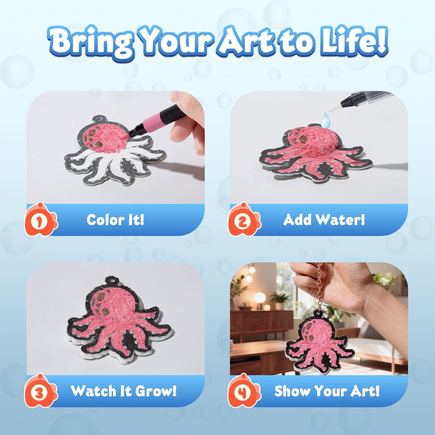 BoxNoble Magic Aqua Puffs – Mess-Free Ocean 3D Art Craft Kit for Kids Aged 4–10