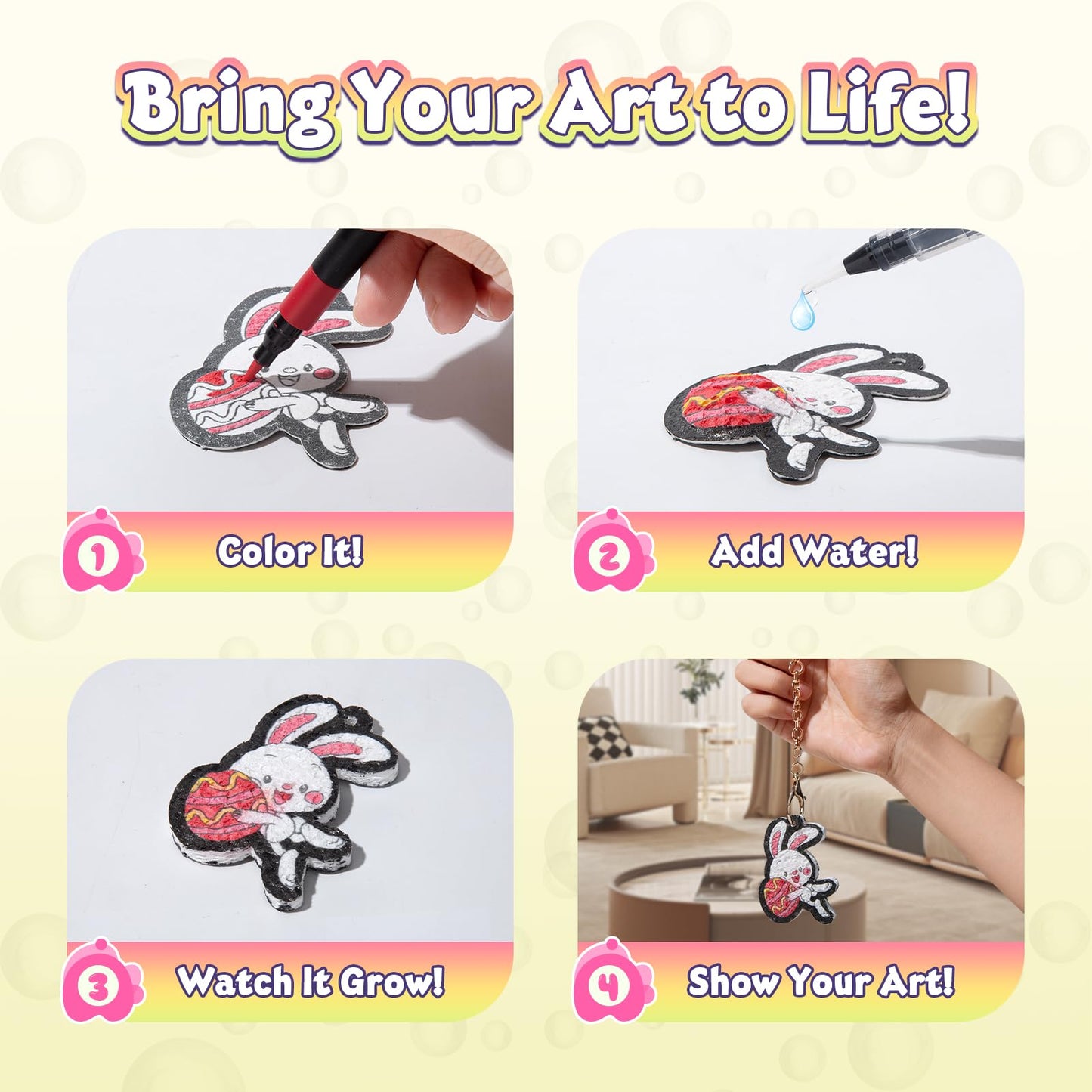 BoxNoble Magic Aqua Puffs – Mess-Free 3D Art Craft Kits for Kids Ages 4–10 (Easter)