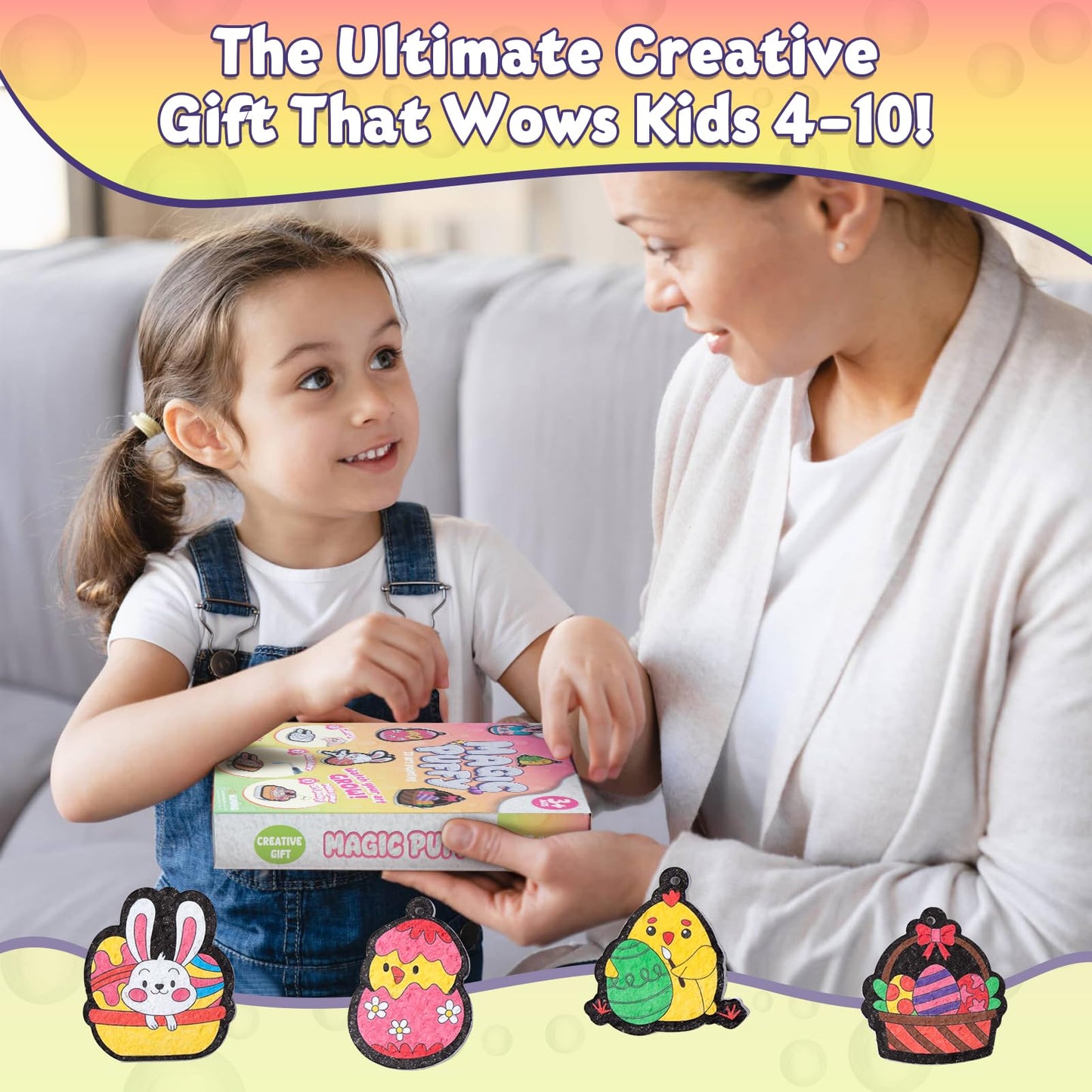 BoxNoble Magic Aqua Puffs – Mess-Free 3D Art Craft Kits for Kids Ages 4–10 (Easter)