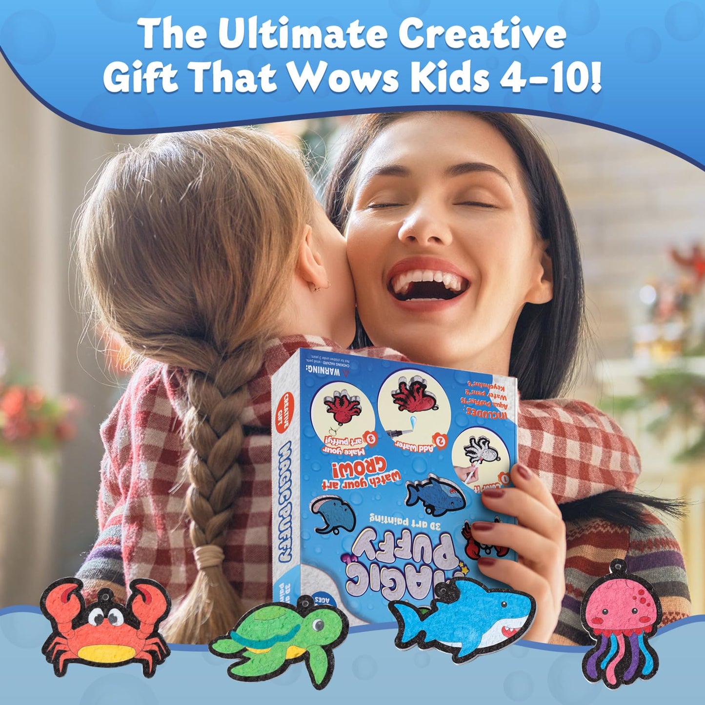 BoxNoble Magic Aqua Puffs – Mess-Free Ocean 3D Art Craft Kit for Kids Aged 4–10