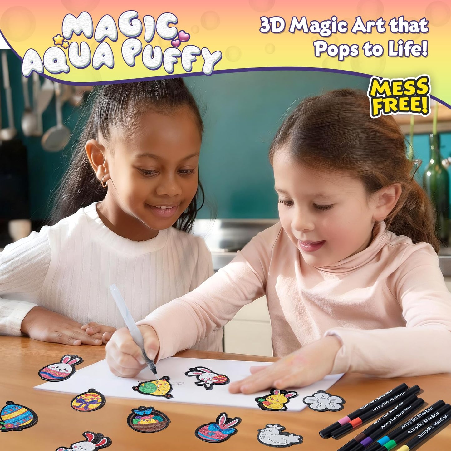 BoxNoble Magic Aqua Puffs – Mess-Free 3D Art Craft Kits for Kids Ages 4–10 (Easter)