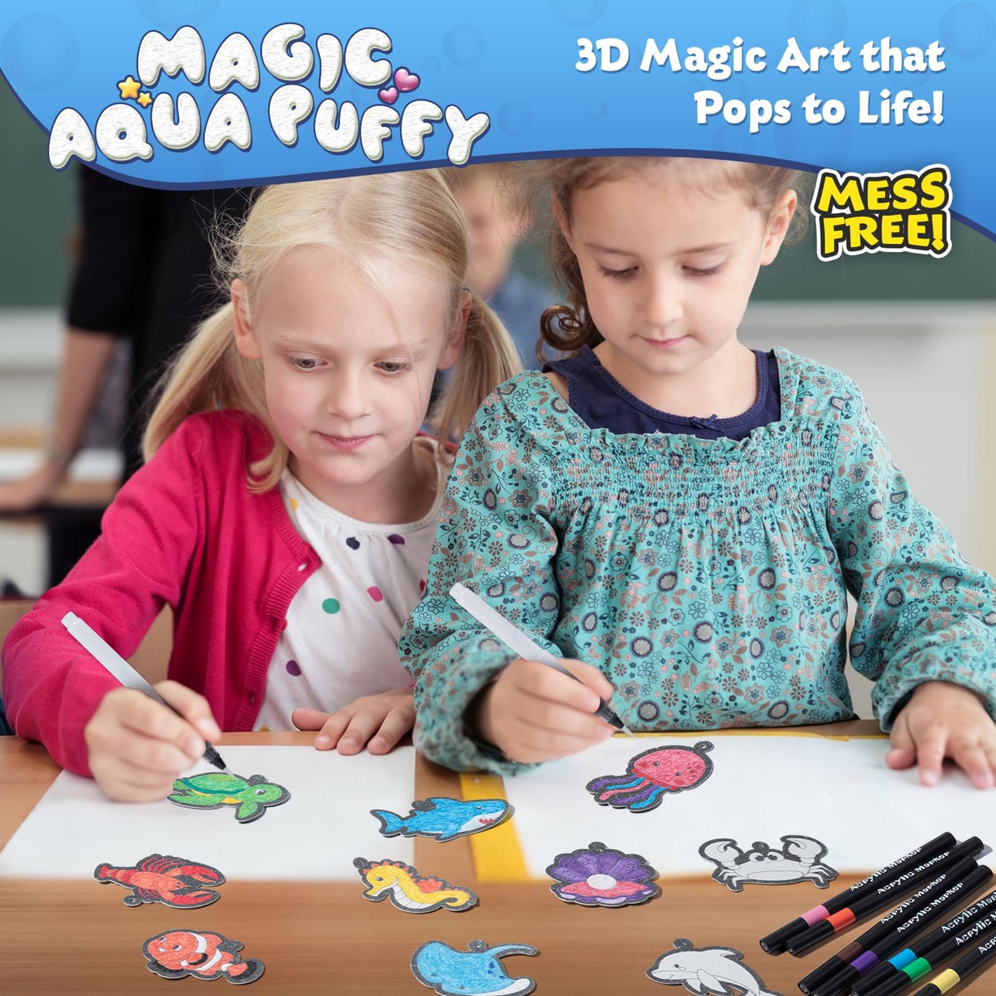 BoxNoble Magic Aqua Puffs – Mess-Free Ocean 3D Art Craft Kit for Kids Aged 4–10