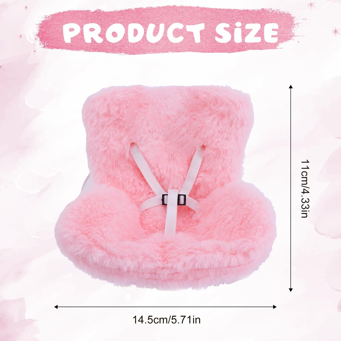 BOXOB Car Seat for Dolls – Plush Pink Safety Seat with Air Vent Clips for Doll Display