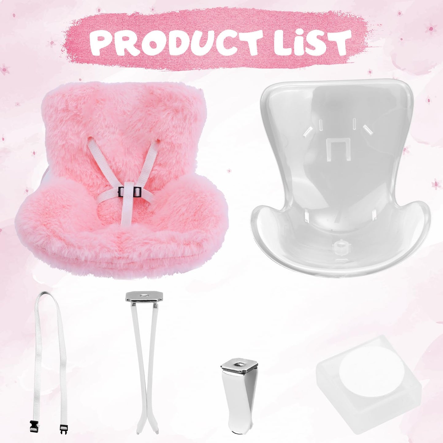 BOXOB Car Seat for Dolls – Plush Pink Safety Seat with Air Vent Clips for Doll Display