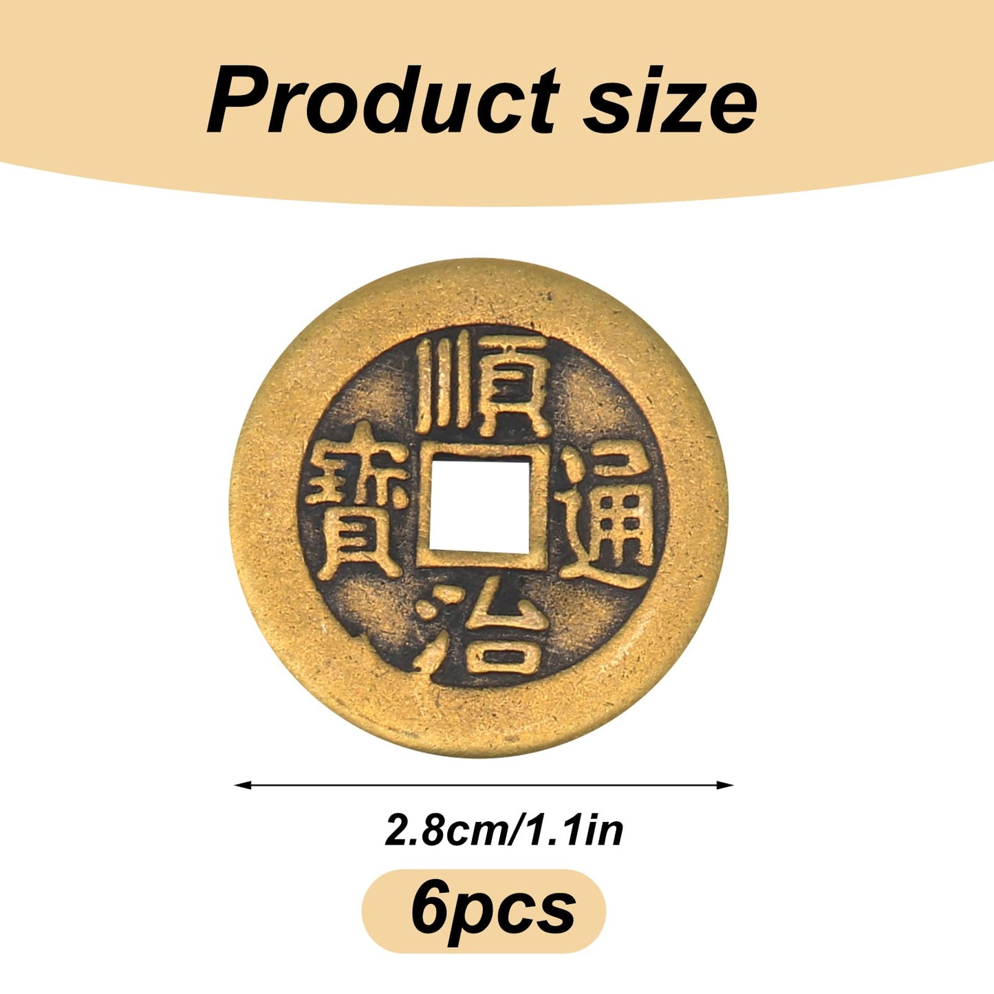 BOXOB 6pcs I Ching Coins – 1.1" Brass Fortune Coins for Divination & Decor