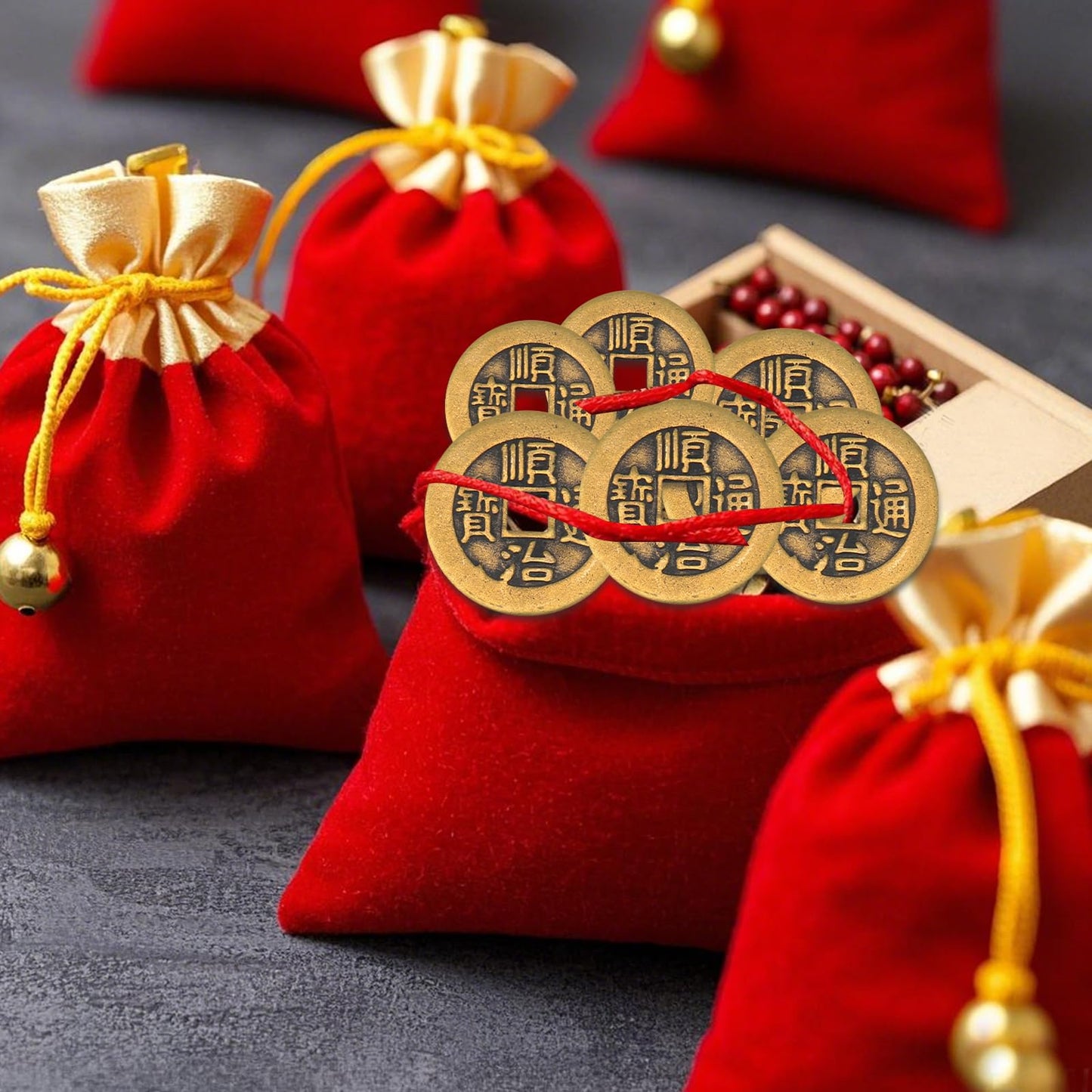 BOXOB 6pcs I Ching Coins – 1.1" Brass Fortune Coins for Divination & Decor