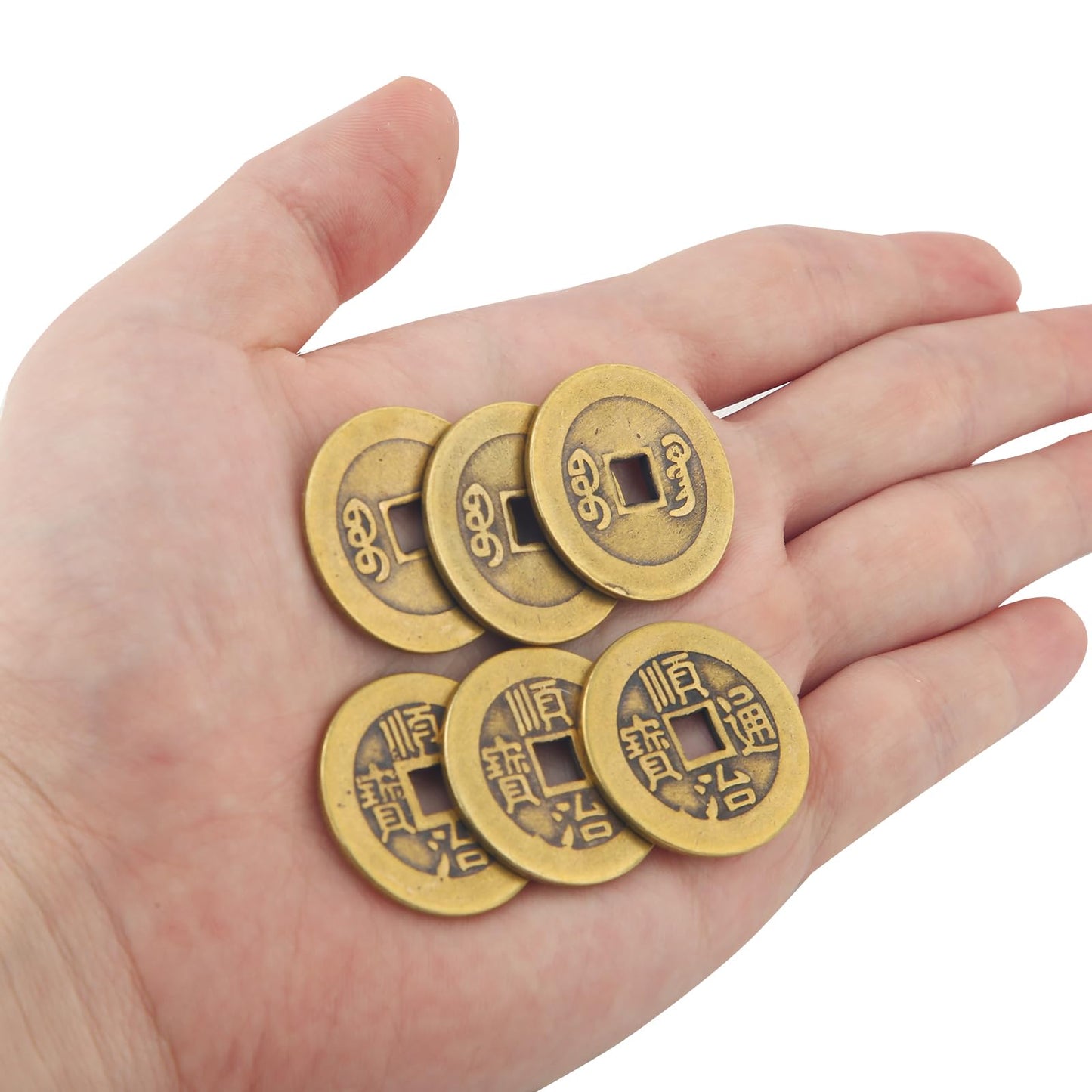BOXOB 6pcs I Ching Coins – 1.1" Brass Fortune Coins for Divination & Decor