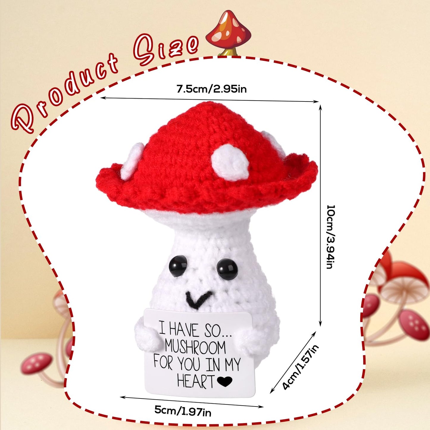 BOXOB Funny Positive Mushroom Doll – 3.93in Knit Wool Plush with Inspirational Card | Cute Gift & Decor