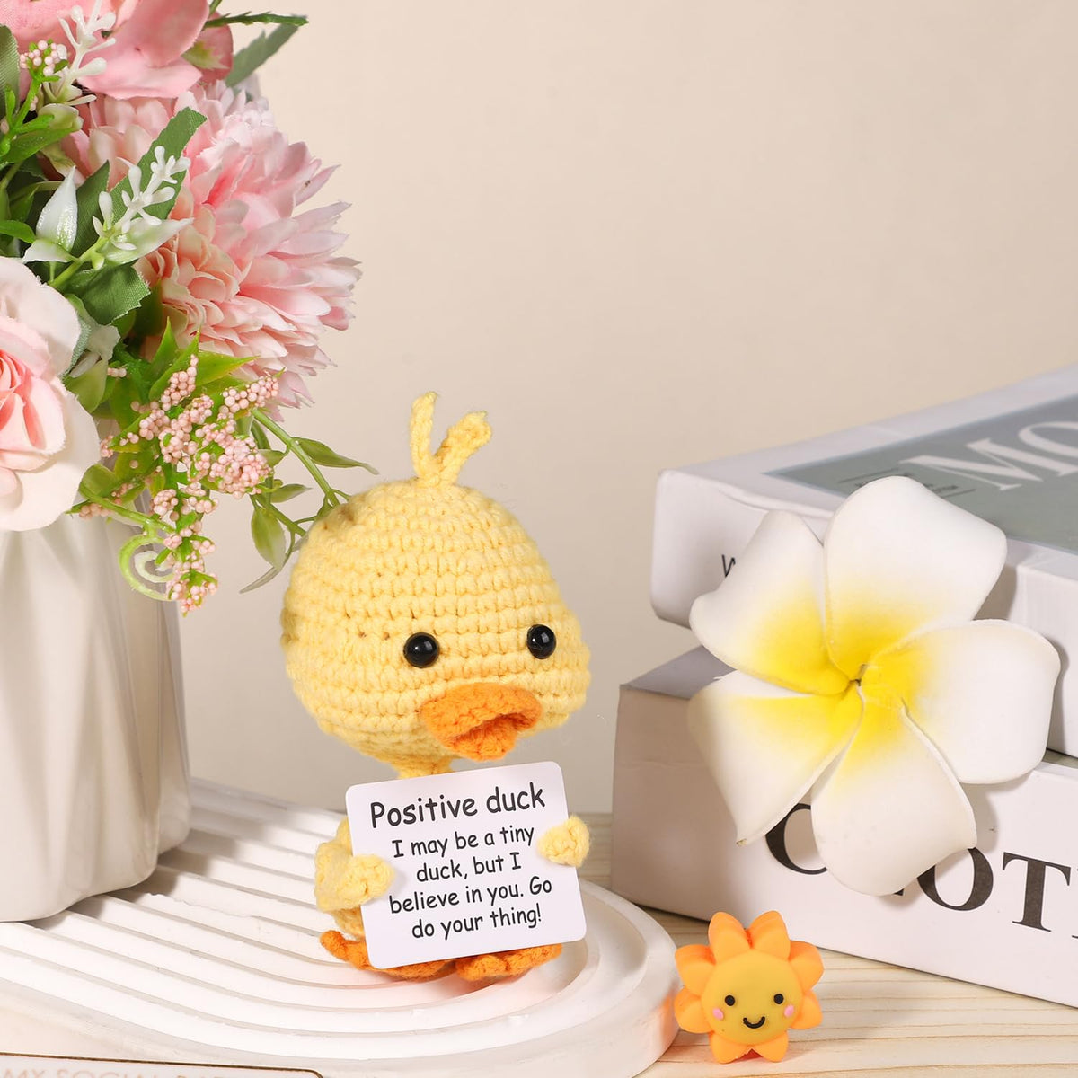BOXOB Mini Funny Duck — 10 cm Wool Crochet Pocket Doll, Positive Gift