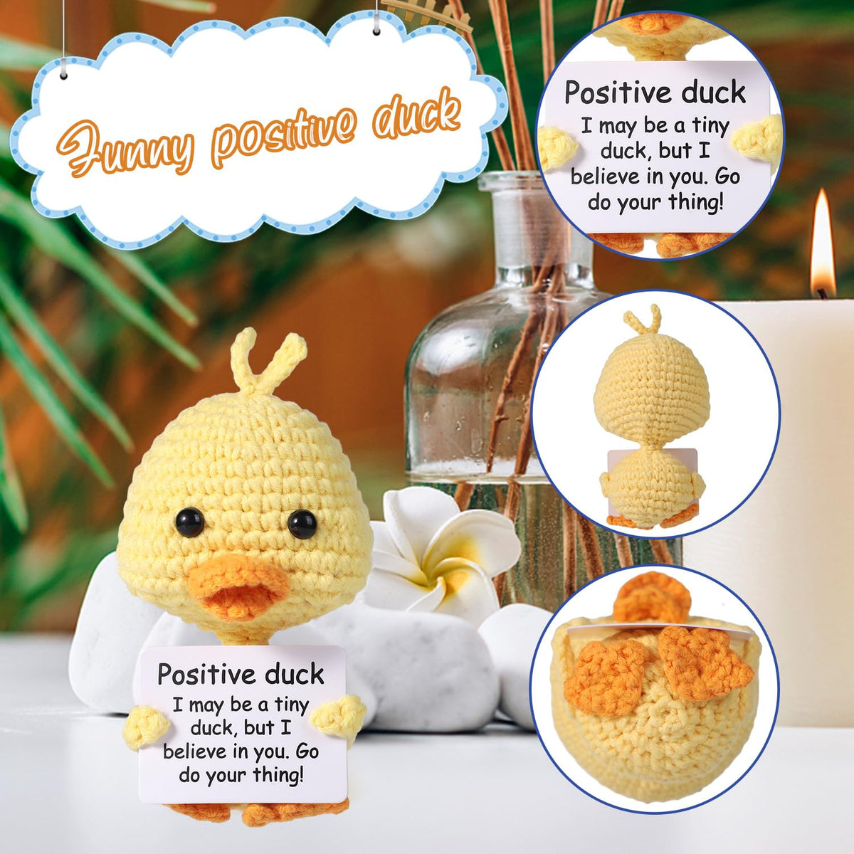 BOXOB Mini Funny Duck — 10 cm Wool Crochet Pocket Doll, Positive Gift