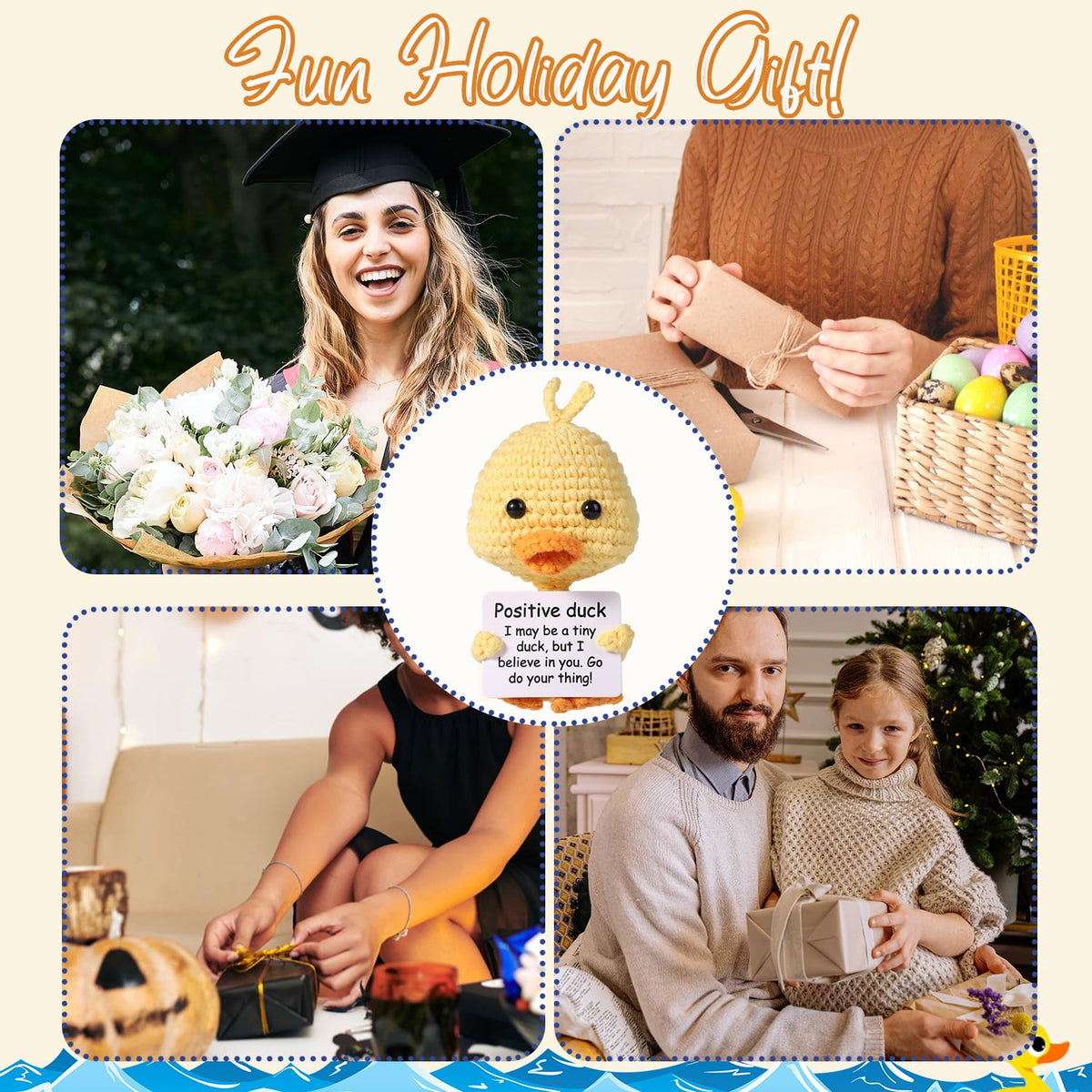 BOXOB Mini Funny Duck — 10 cm Wool Crochet Pocket Doll, Positive Gift
