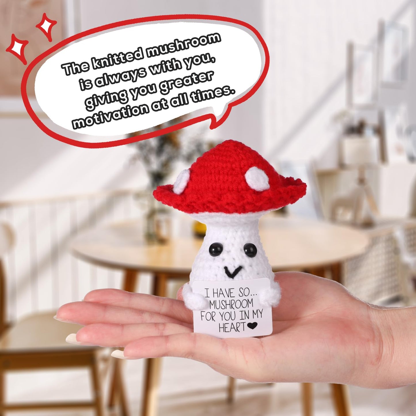 BOXOB Funny Positive Mushroom Doll – 3.93in Knit Wool Plush with Inspirational Card | Cute Gift & Decor