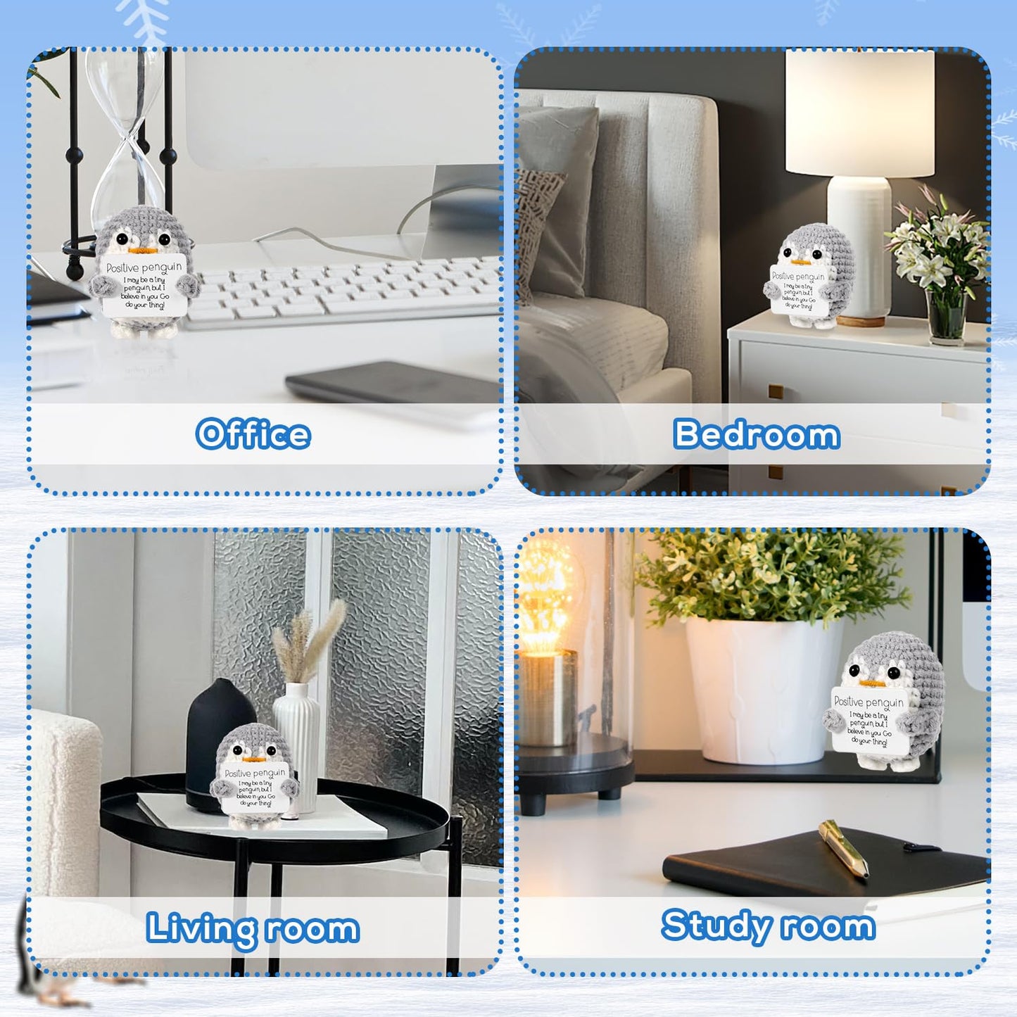 BOXOB Mini Positive Penguin Toy with Card – 2.6-inch Knitted Plush (Gray)