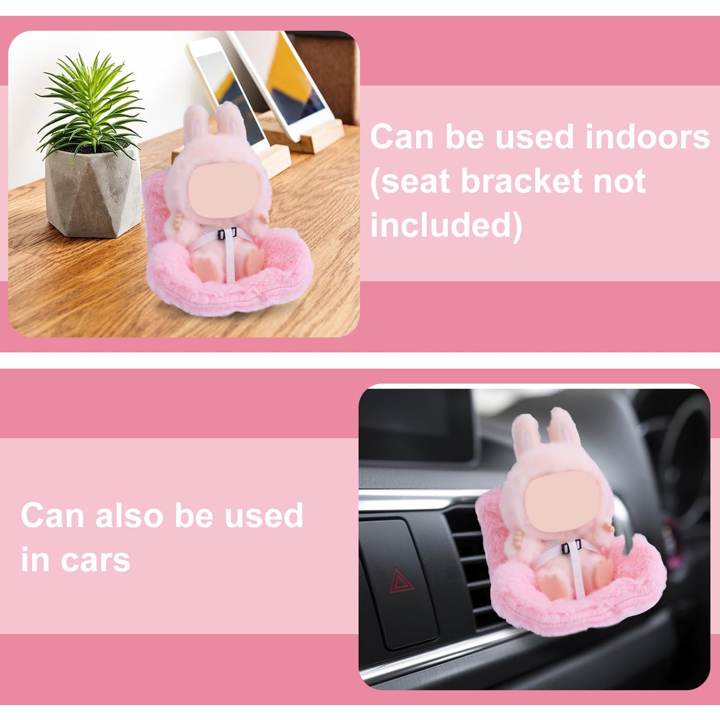 BOXOB Car Seat for Dolls – Plush Pink Safety Seat with Air Vent Clips for Doll Display